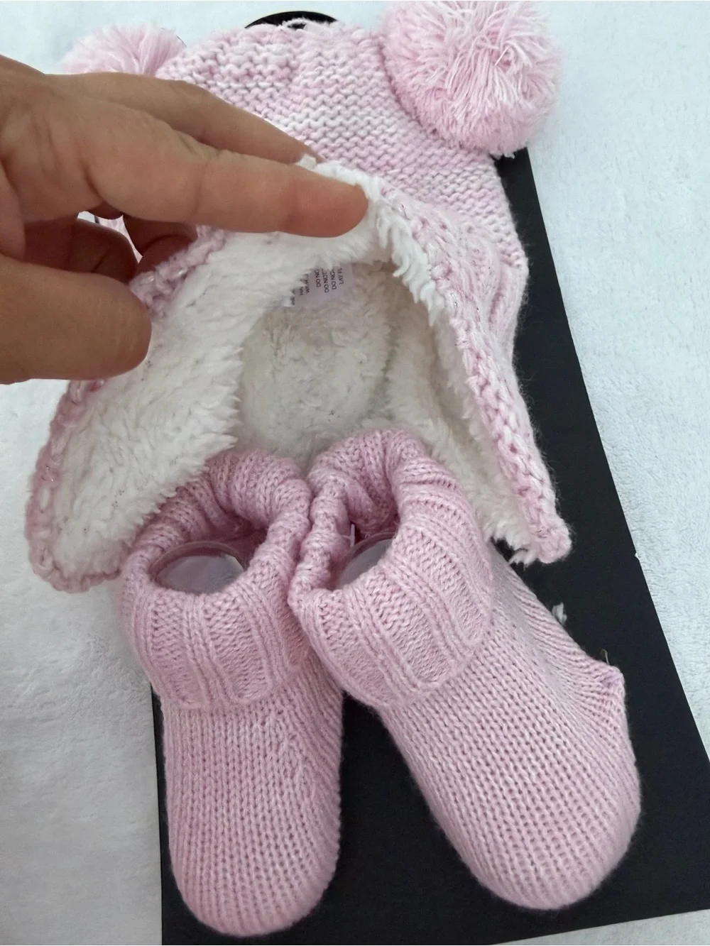 Baby Phat Pink Knit Pom-Pom Booties and Hat Set Size 0-6M